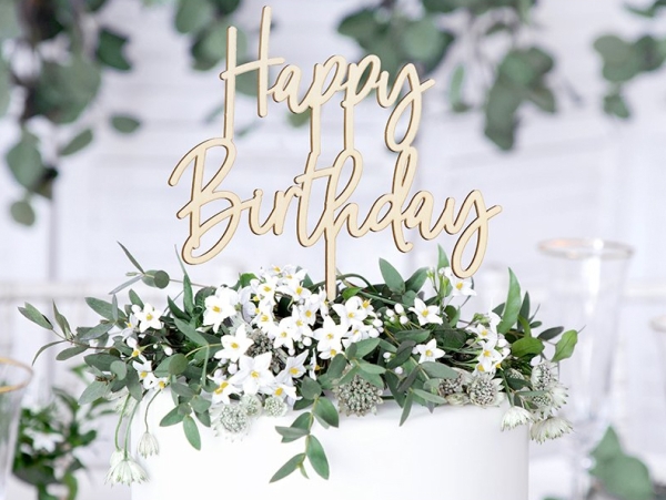 Cake Topper - Happy Birthday - Wood